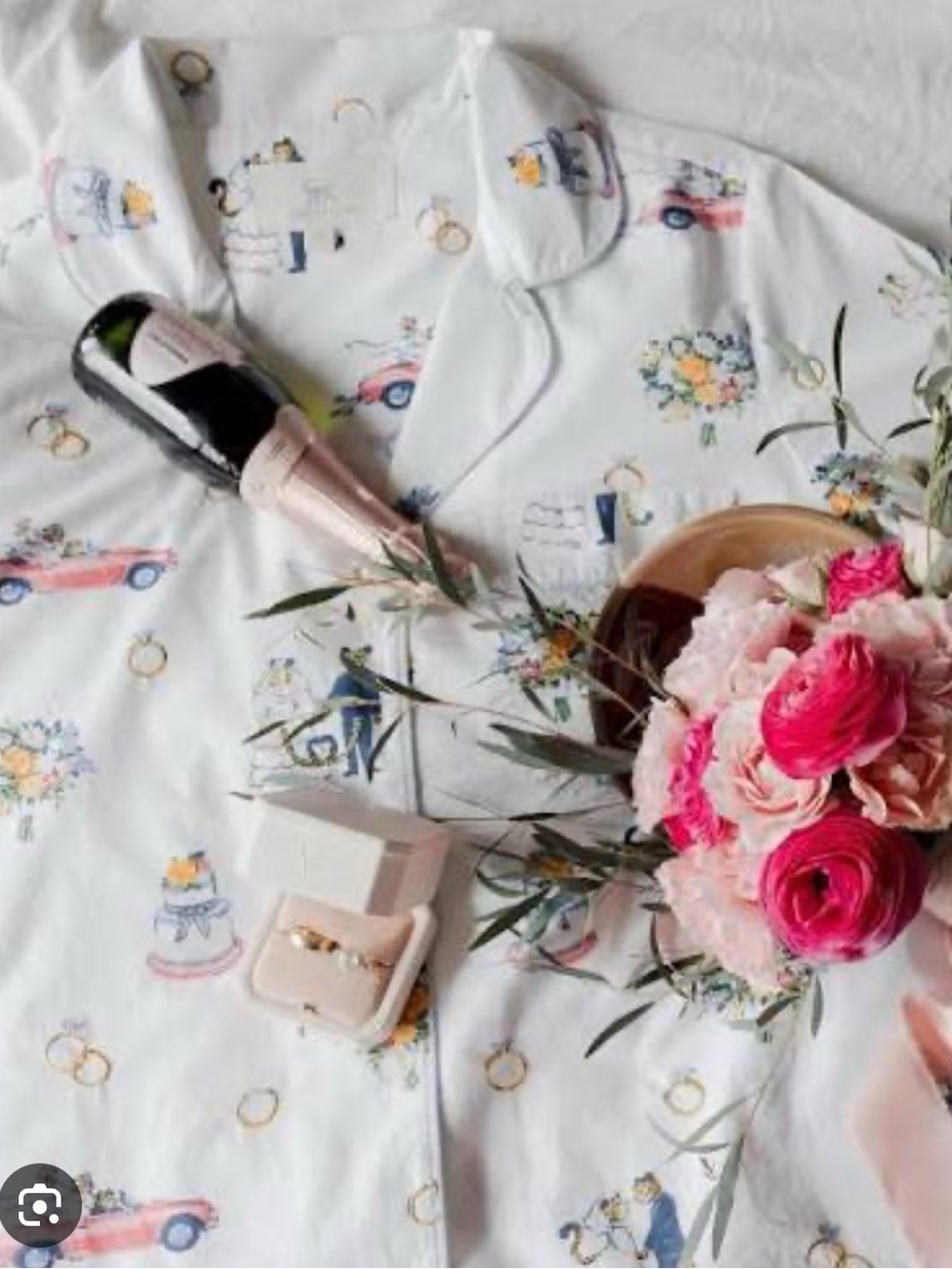 Printfresh White Cotton Pajama Top with Pink Floral Accents